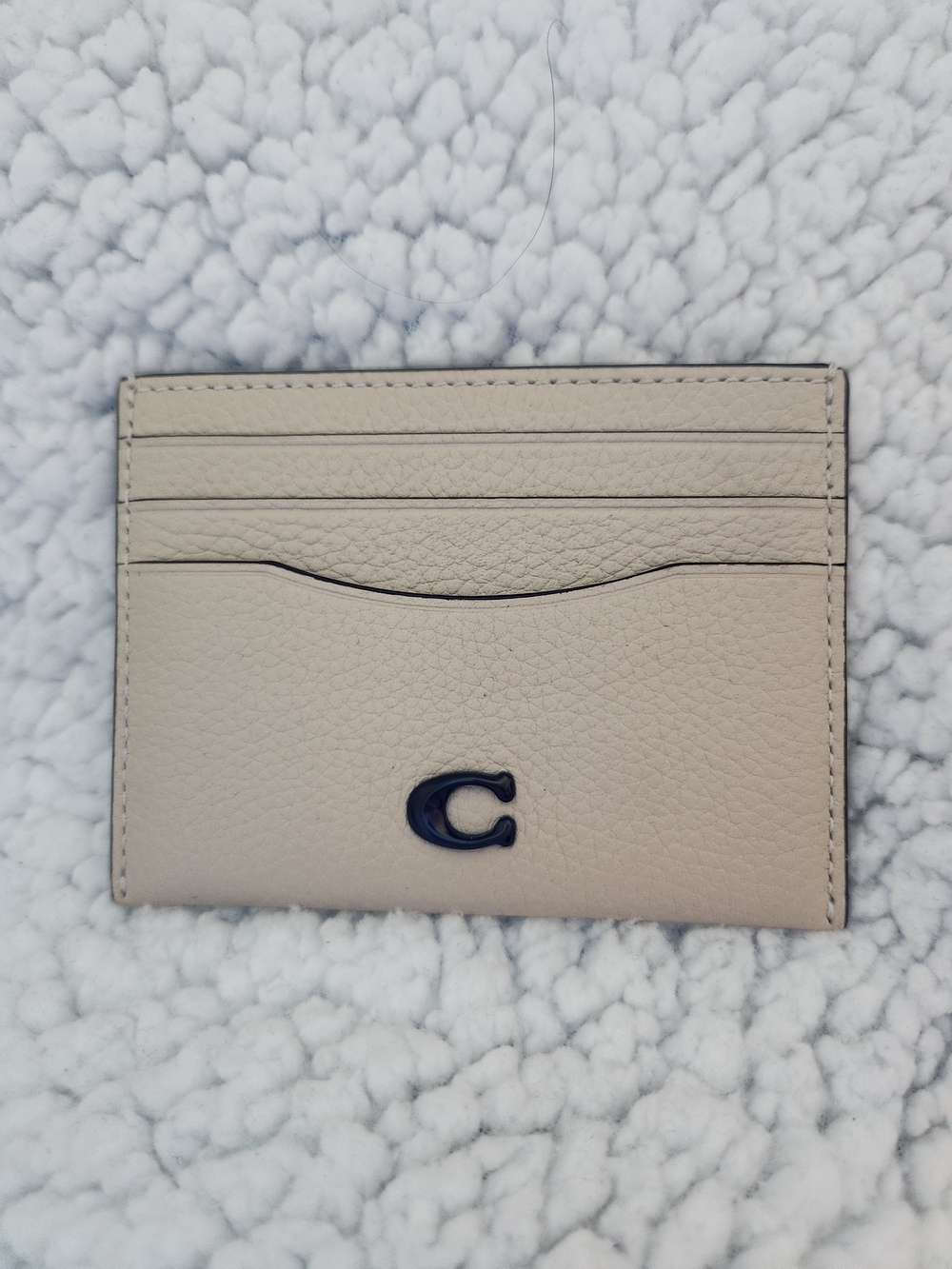 Coach Pebbled Leather Card Holder in Light Beige